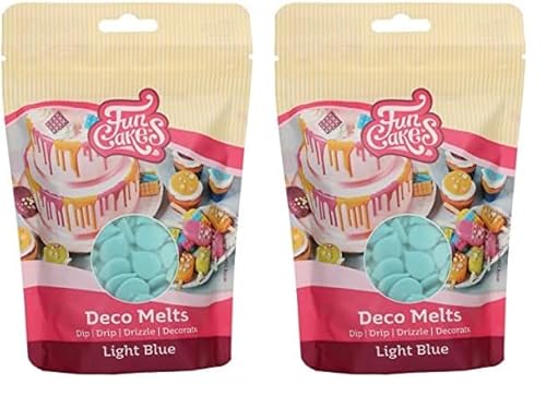 FunCakes Deco Melts Hellblau - Tauchen, drippen, dippen und dekorieren! In der Mikrowelle schmelzen und in jede Form gießen, 250 g (Packung mit 2) von FunCakes