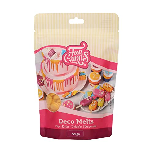 FunCakes Deco Melts Mango-geschmack - Dip, Drip, Dekorieren! In der Mikrowelle schmelzen und in jede Form gießen. Machen Sie Süßigkeiten, dekorieren Sie Kuchen, Kekse und Cupcakes! AZO frei. 250 g von FunCakes