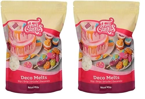 FunCakes Deco Melts natürliches Weiß - Tauchen, drippen, dippen und dekorieren! In der Mikrowelle schmelzen und in jede Form gießen, 1 kg (Packung mit 2) von FunCakes