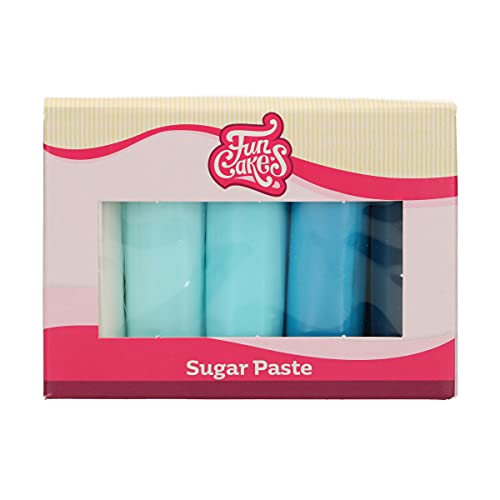 FunCakes Fondant Multipack Blue Einfach zu bedienen, glatt, flexibel, weich und biegsam, perfekt zum Dekorieren von Kuchen, halal, koscher und glutenfrei. 5 Farben, 5 x 100 g von FunCakes