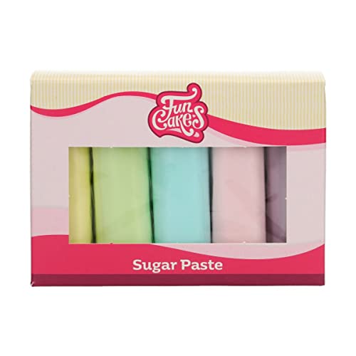 FunCakes Fondant Multipack Pastellfarben: Einfach zu verwenden, glatt, flexibel, weich und biegsam, perfekt zum Dekorieren von Kuchen, Halal, koscher und glutenfrei. 5 Farben, 5 x 100 g von FunCakes