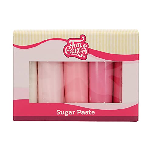 FunCakes Fondant Multipack Pink Einfach zu bedienen, glatt, flexibel, weich und biegsam, perfekt zum Dekorieren von Kuchen. Gluten-frei. 5 Farben. 5 x 100 g von FunCakes