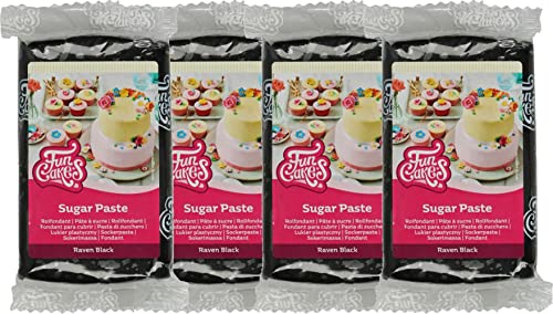 FunCakes Fondant Raven Black 4er Pack (4 x 250 g) von FunCakes