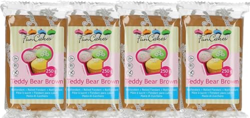 FunCakes Fondant Teddy Bear Brown 4er Pack (4 x 250 g) von FunCakes