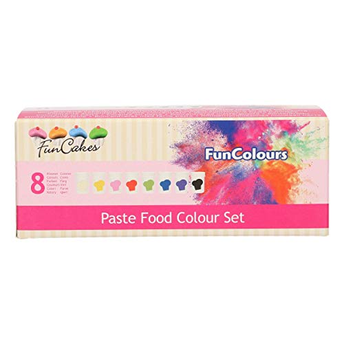 FunCakes FunColours Pastenfarbe Set/8: Verschiedene Farben konzentrierter Lebensmittelfarbe für Teig, Sahne, Fondant, Marzipan, Modellier- und Blumenpaste. Halal, Kosher. von FunCakes