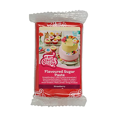 FunCakes Geschmacksfondant Erdbeere: Köstlicher Geschmack, einfach auszurollen, Rollfondant, passende rote Farbe, perfekt für Kuchen, Cupcakes und Kekse. Halal, koscher und glutenfrei. 250 g von FunCakes