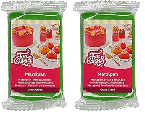 FunCakes Mandelhaltige Zuckermasse (holländisches Marzipan) Grass Green: Einfach zu verwenden und geschmeidig, perfekt zum Dekorieren von Kuchen, Halal, koscher und glutenfrei, 250 g (Packung mit 2) von FunCakes