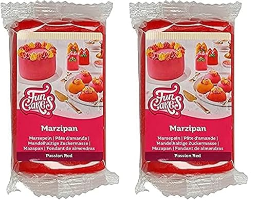 FunCakes Mandelhaltige Zuckermasse (holländisches Marzipan) Passion Red: Einfach zu verwenden und geschmeidig, perfekt zum Dekorieren von Kuchen, Halal, koscher und glutenfrei. 250 g. (Packung mit 2) von FunCakes