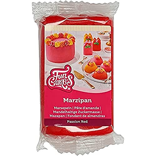 FunCakes Mandelhaltige Zuckermasse (holländisches Marzipan) Passion Red: Einfach zu verwenden und geschmeidig, perfekt zum Dekorieren von Kuchen, Halal, koscher und glutenfrei. 250 g. von FunCakes