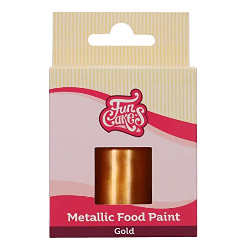 FunCakes Metallic Food Paint Gold: Erzeugen Sie metallische Effekte auf Fondant, Marzipan, Blütenpaste, Royal Icing und Kekse. 100% essbar, Halal, geeignet für Vegetarier und Veganer. 30 ml. von FunCakes