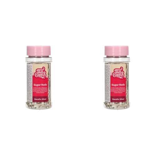 FunCakes Metallic Zucker Rods XL Silber: Kuchenstreusel, guter Geschmack, perfekt zum Dekorieren von Kuchen, Cupcake-Streusel 70 g. (Packung mit 2) von FunCakes