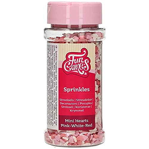 FunCakes Mini Herzen Rosa/Weiß/Rot: Kuchenstreusel, guter Geschmack, perfekt zum Dekorieren von Kuchen, Cupcake-Streusel. 60 g. von FunCakes