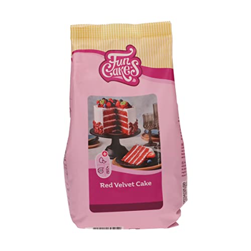 FunCakes Mix für Red Velvet Cake: Einfach zu verwendender, schön weicher und flauschiger Kuchen mit leichtem Schokoladengeschmack, auch für Cupcakes aus rotem Samt geeignet, Halal. 500 g. von FunCakes