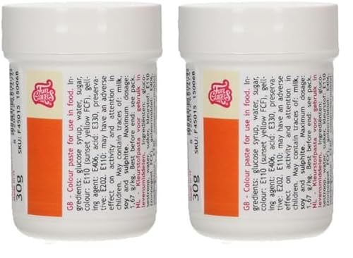 FunCakes Pastenfarbe Orange; Konzentrierte Lebensmittelfarbe für Teig, Sahne, Fondant, Marzipan, Teig, Modellier- und Blütenpaste. Halal und koscher. 30 g (Packung mit 2) von FunCakes