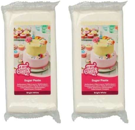 FunCakes Rollfondant Bright White: Einfach zu verwenden, glatt, flexibel, weich und biegsam, perfekt zum Dekorieren von Kuchen, halal, koscher und glutenfrei. 1 kg (Packung mit 2) von FunCakes