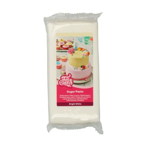 FunCakes Rollfondant Bright White: Einfach zu verwenden, glatt, flexibel, weich und biegsam, perfekt zum Dekorieren von Kuchen, halal, koscher und glutenfrei. 1 kg von FunCakes