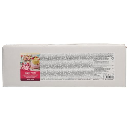 FunCakes Rollfondant Bright White: Einfach zu verwenden, glatt, flexibel, weich und biegsam, perfekt zum Dekorieren von Kuchen, halal, koscher und glutenfrei. 5 kg (2 × 2,5 kg) von FunCakes