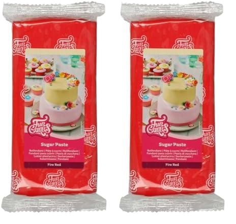 FunCakes Rollfondant Fire Red: Einfach zu verwenden, glatt, flexibel, weich und biegsam, perfekt zum Dekorieren von Kuchen, halal, koscher und glutenfrei, 1 kg (2er Pack) von FunCakes