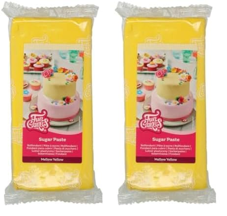 FunCakes Rollfondant Mellow Yellow: Einfach zu verwenden, glatt, flexibel, weich und biegsam, perfekt zum Dekorieren von Kuchen, Halal, koscher und glutenfrei. 1 kg (Packung mit 2) von FunCakes