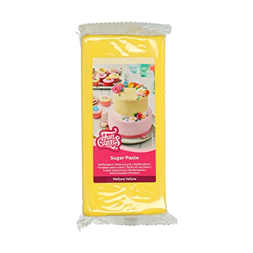 FunCakes Rollfondant Mellow Yellow: Einfach zu verwenden, glatt, flexibel, weich und biegsam, perfekt zum Dekorieren von Kuchen, Halal, koscher und glutenfrei. 1 kg von FunCakes