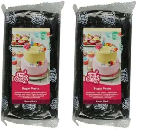 FunCakes Rollfondant Raven Black: Einfach zu verwenden, glatt, flexibel, weich und geschmeidig, perfekt zum Dekorieren von Kuchen, Halal, koscher und glutenfrei. 1 kg (Packung mit 2) von FunCakes
