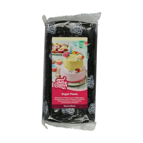 FunCakes Rollfondant Raven Black: Einfach zu verwenden, glatt, flexibel, weich und geschmeidig, perfekt zum Dekorieren von Kuchen, Halal, koscher und glutenfrei. 1 kg von FunCakes