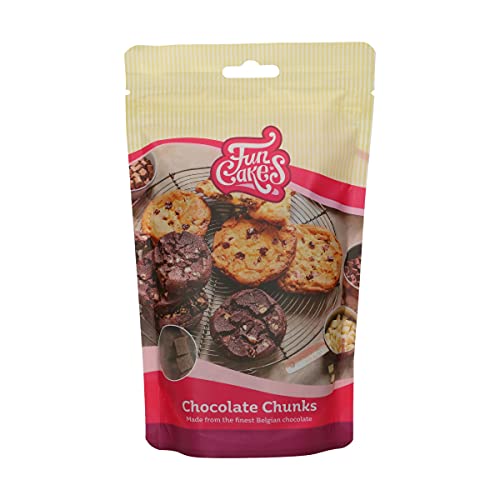 FunCakes Schokoladen Chunks Milch: schmackhafte backfeste Schokoladenchips zum Hinzufügen zu Kuchen, Cupcakes, Muffins oder Keksen, hergestellt aus echter belgischer Schokolade, Halal. 350 g. von FunCakes