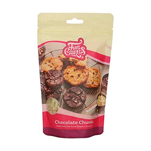 FunCakes Schokoladen Chunks Weiß: köstliche, stabile Schokoladenchips zum Backen von Kuchen, Cupcakes, Muffins oder Keksen, hergestellt aus echter belgischer Schokolade, Halal. 350 g. von FunCakes