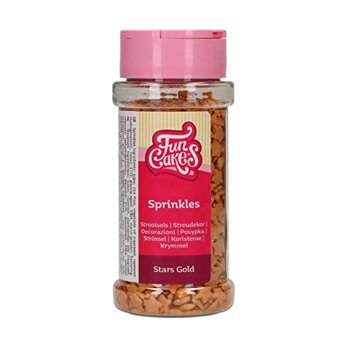 FunCakes Sterne Gold: Tortenstreusel, großartiger Geschmack, perfekt zum Verzieren von Torten, essbare Sterne. 60 g. von FunCakes