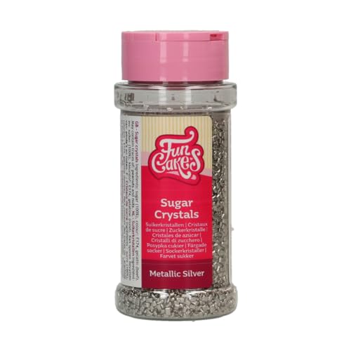 FunCakes Sugar Crystals -Metallic Silber-: Tortenstreusel, großartiger Geschmack, perfekt zum Dekorieren von Torten, Cupcake-Streuseln. 80 g. von FunCakes