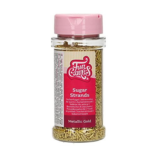 FunCakes Sugar Strands Metallic Gold: Kuchenstreusel, großartiger Geschmack, perfekt zum Dekorieren von Kuchen, Cupcake-Streusel. 80 g. von FunCakes