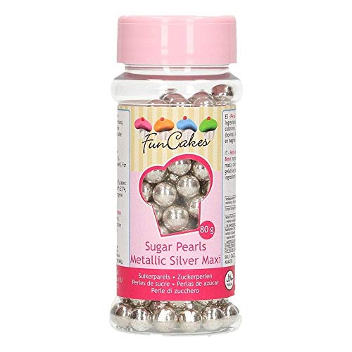 Metallic Silberne Zuckerperlen 7mm - Essbar - 80G - FunCakes - von FunCakes