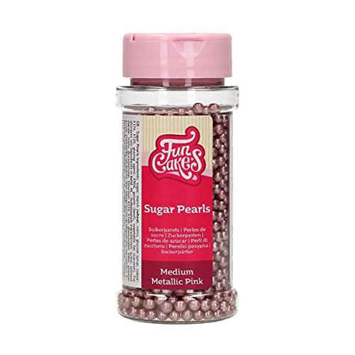 FunCakes Zuckerperlen Mittel Metallic Rosa: Kuchenstreusel, großartiger Geschmack, perfekt zum Dekorieren von Kuchen, essbare Zuckerperlen. 80 g. von FunCakes