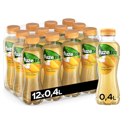 Fuze Tea Grüner Tee Mango Kamille - erfrischende Fusion aus Tee, Saft und Kräutern mit Kombination aus Mango und Kamille - kalorienarmer Eistee aus nachhaltigem Anbau - Einweg Flaschen (12 x 400 ml) von Fuze Tea