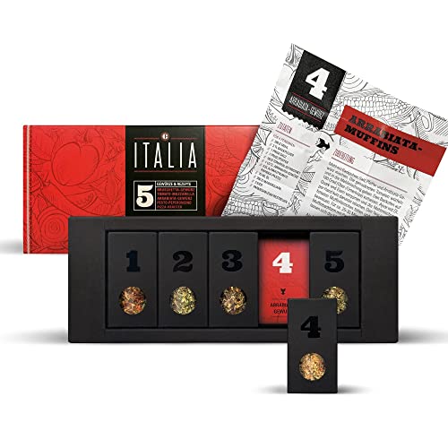 MEIN GENUSS Gewürzset Italia – 5 mediterrane Gewürze & Kräuter + 5 italienische Rezepte - Für Pizza, Pasta & Antipasti - Italienische Feinkost & Spezialitäten - Geschenk für Italien-Fans von MEIN GENUSS