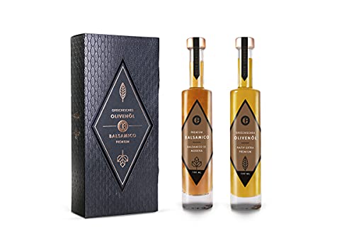 MEIN GENUSS Olivenöl & Balsamico Essig Geschenkset – Griechisches Olivenöl nativ extra – Weißer Balsamico Erste Güteklasse - Feinkost Geschenkbox – 2x 100 ml - Premium Geschenkverpackung von MEIN GENUSS