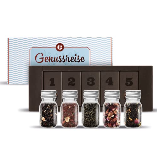 MEIN GENUSS Tee-Set Genussreise - Geschenkset Tee mit Teesorten aus aller Welt – Geschenk für Reisende & Tee-Liebhaber – Tee-Geschenkbox mit 5 Teesorten von MEIN GENUSS