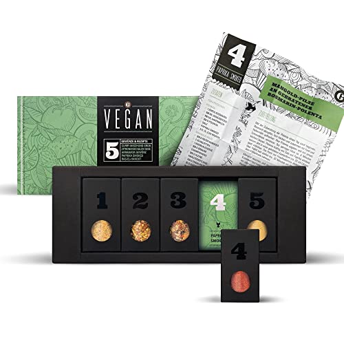 MEIN GENUSS Gewürzset Vegan – 5 unterschiedliche Gewürze & Kräuter + 5 vegane Rezepte - Geschenk für Veganer & Einsteiger! - Perfekt für die vegane Ernährung - Gewürz-Probierset von MEIN GENUSS