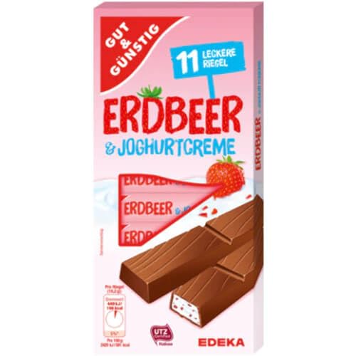 Gut & Günstig Erdbeer & Joghurtcreme Schokoriegel 200g Gut & Günstig Erdbeer & Joghurtcreme Schokoriegel 200g von Gut & Günstig