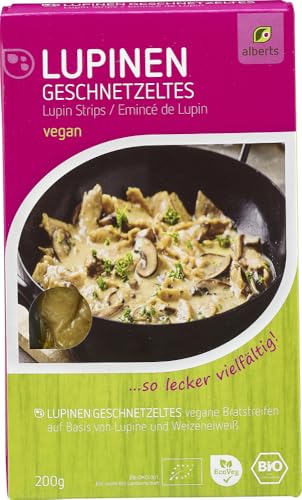 Alberts Bio Lupinen Geschnetzeltes 6×200g – Veganer Fleischersatz aus Lupinen – Pflanzliche Proteinquelle – Bio-Qualität – Für Pfanne, Wok & vegane Küche von alberts