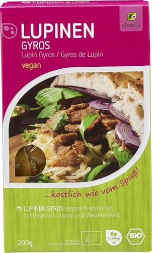 Alberts Bio Lupinen Gyros 6×200g – Veganer Fleischersatz aus Lupinen – Würzig mariniert & eiweißreich – Pflanzliches Bio-Produkt – Für Pfanne, Wraps & vegane Küche von alberts