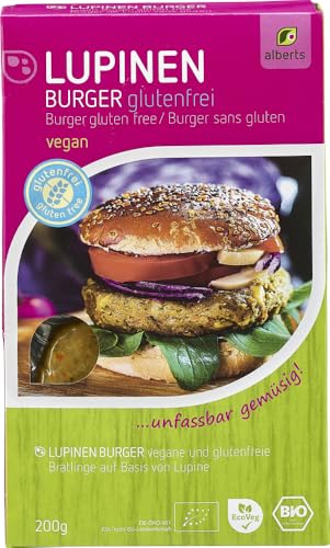 Alberts Bio Lupinen Burger 6×200g – Veganer Burger aus Lupinen – Pflanzlicher Fleischersatz mit Protein – Bio-Qualität – Für Grill, Pfanne & vegane Küche von alberts