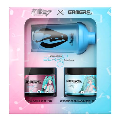 Gamers Only x HATSUNE MIKU [MIT GAMING BOOSTER & VITAMIN DRINK ] - 40 Portionen | inkl. Shaker | Erhöht die Konzentration & Reaktionen | 125 MG Koffein & L-Tyrosin & 12 Vitaminen von GAMERS ONLY