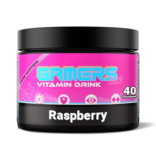GAMERS ONLY Vitamin Pulver Ruby Red Raspberry [Zero Zucker] 40 Portionen, 12 Vitamine & Aminosäuren, 16 kcal pro Portion, eine Dose für 40 Drinks, fruchtig-intensive Himbeernote von GAMERS ONLY