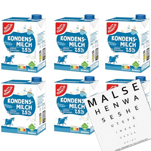 Gut&Günstig Kondensmilch 7,5% mit Schraubverschluss 6er Pack (6x340g) Milch für Kaffee & Tee Kondensmilch ohne Gentechnik von GANIO