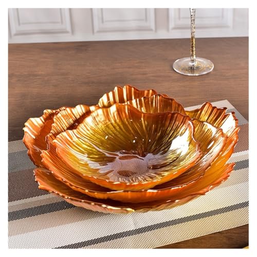 Fruchtteller, 3 Piece Modern Nordic Style Crystal Glass Fruit Plate Set - Pearlescent White, Simple Snack Storage, Küchenarbeitsplatte (Orange) von GAOWINLY