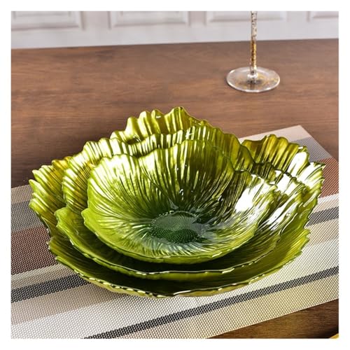 Fruchtteller, 3 Piece Modern Nordic Style Crystal Glass Fruit Plate Set - Pearlescent White, Simple Snack Storage, für Arbeitsplatte (Green) von GAOWINLY