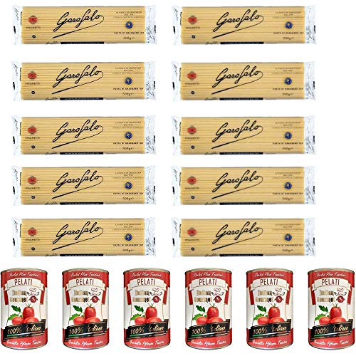 10x Garofalo Spaghetti Hartweizen Italian Pasta 500g + Italian Gourmet 100% italienische geschälte Tomaten dosen 6x 400g von GAROFALO