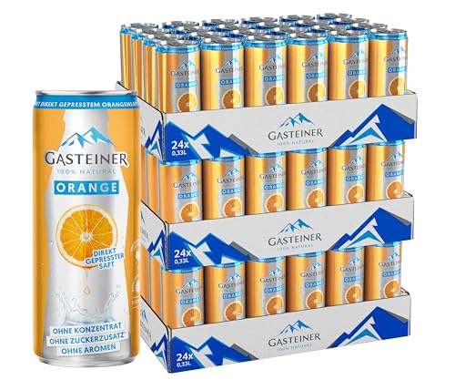 Gasteiner 100% natural | 330ml Dosen | prickelndes Wasser mit frischem Orangensaft | Kohlensäurehaltig | Erfrische deine Sinne | inkl. 6€ Pfand/Tray (3 x Gasteiner Orange 24er Tray) von GASTEINER