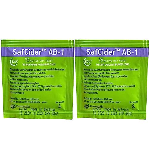 2 Stück Weinhefe Safcider 5g für 20L Apfelwein Fermentis Cider Hefe Trockenhefe für die Vergärung von Weinen 2 Stück Weinhefe Safcider 5g für 20L Apfelwein Fermentis Cider Hefe Trockenhefe für die Vergärung von Weinen von GASTRO BRENNECKE - SEIT 1984 -